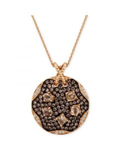 Chocolate Diamond (2-3/4 ct. t.w.) & Vanilla Diamond (1/10 ct. t.w.) Pavé Cluster Disc 18" Pendant Necklace in 14k Rose Gold