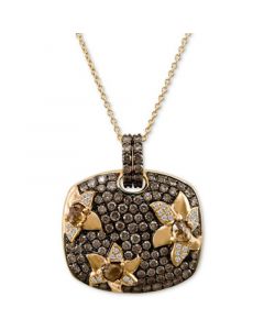 Chocolate Diamond (2-1/4 ct. t.w.) & Vanilla Diamond (1/10 ct. t.w.) Pavé Flower 18" Pendant Necklace in 14k Rose Gold