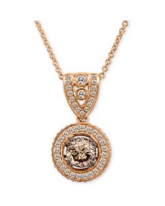 Chocolatier® Chocolate Diamond (5/8 ct. t.w.) & Vanilla Diamond (3/8 ct. t.w.) Halo 18" Pendant Necklace in 14k Rose Gold