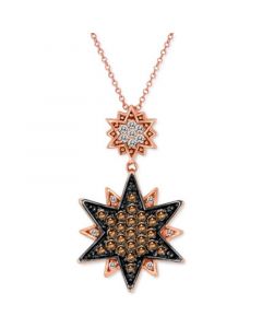 Chocolate Diamond (5/8 ct. t.w.) & Vanilla Diamond (1/6 ct. t.w.) Double Star 18" Pendant Necklace in 14k Rose Gold