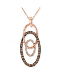 Chocolate Diamond & Vanilla Diamond Interlocking Ovals 18" Pendant Necklace (1/2 ct. t.w.) in 14k Rose Gold