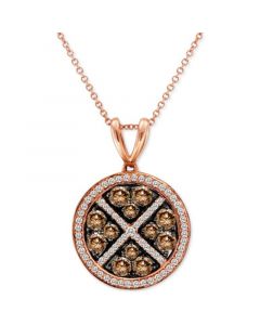 Chocolate Diamond (1-1/10 ct. t.w.) & Vanilla Diamond (1/3 ct. t.w.) Halo Cluster 18" Pendant Necklace in 14k Rose Gold