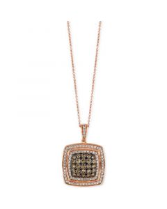 Chocolate Diamond (1 ct. t.w.) & Vanilla Diamond (1/2 ct. t.w.) Square Halo 18" Pendant Necklace in 14k Rose Gold