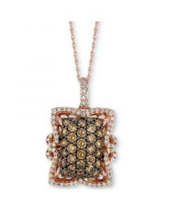 Chocolatier® Chocolate Diamond (1-1/5 ct. t.w.) & Vanilla Diamond (1/3 ct. t.w.) Cluster Frame 18" Pendant Necklace in 14k Rose Gold