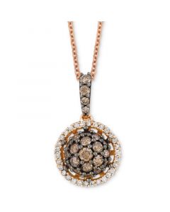 Chocolate Diamond (1/2 ct. t.w.) & Vanilla Diamond (1/10 ct. t.w.) Halo Cluster 18" Pendant Necklace in 14k Rose Gold