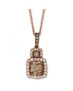 Chocolate Diamond (3/4 ct. t.w.) & Vanilla Diamond (1/5 ct. t.w.) Double Drop Halo 18" Pendant Necklace in 14k Rose Gold