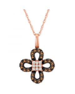 Chocolate Diamond (1/4 ct. t.w.) & Vanilla Diamond (1/20 ct. t.w.) Clover 18" Pendant Necklace in 14k Rose Gold