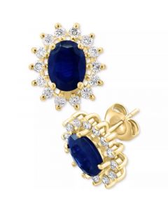 EFFY® Sapphire (2-7/8 ct. t.w.) & Diamond (5/8 ct. t.w.) Halo Stud Earrrings in 14k Gold (Also available in Emerald)