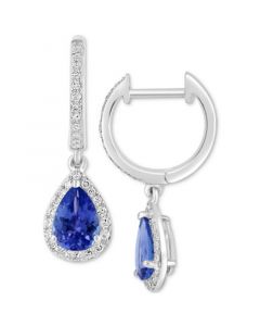 EFFY® Tanzanite (1-1/6 ct. t.w.) & Diamond (1/4 ct. t.w.) Dangle Hoop Drop Earrings in Sterling Silver