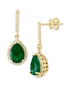 EFFY® Emerald (3-1/20 ct. t.w.) & Diamond (1/5 ct. t.w.) Pear Halo Drop Earrings in 14k Gold