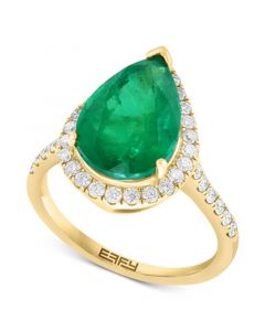 EFFY® Emerald (2-7/8 ct. t.w.) & Diamond (1/2 ct. t.w.) Pear Halo Ring in 14k Gold