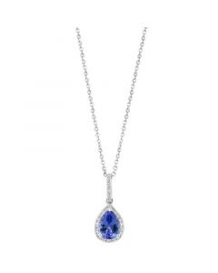 EFFY® Tanzanite (7/8 ct. t.w.) & Diamond (1/8 ct. t.w.) Pear Halo 18" Pendant Necklace in Sterling Silver