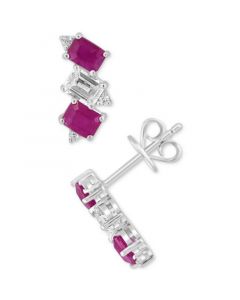 EFFY® Ruby (1 ct. t.w.), White Sapphire (1/2 ct. t.w.) & Diamond (1/20 ct. t.w.) Stud Earrings in Sterling Silver