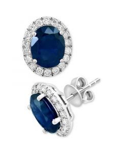 EFFY® Sapphire (3-3/4 ct. t.w.) & Diamond (1/2 ct. t.w.) Halo Stud Earrings in 14k White Gold