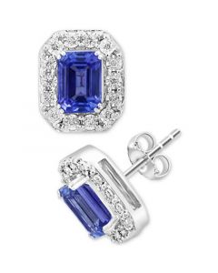 EFFY® Tanzanite (1-5/8 ct.t.w) & Diamond (1/5 ct. t.w.) Halo Stud Earrings in 14k White Gold