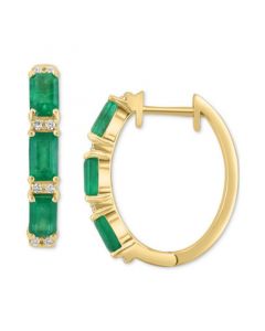 EFFY® Emerald (1-5/8 ct. t.w.) & Diamond (1/10 ct. t.w.) Small Huggie Hoop Earrings in 14k Gold, 0.75"