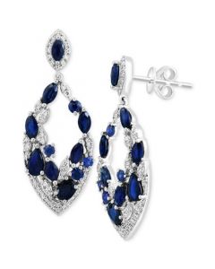 EFFY® Sapphire (2-3/8 ct. t.w.) & Diamond (1/3 ct. t.w.) Cluster Drop Earrings in 14k White Gold