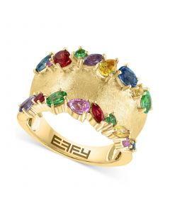 EFFY® Multi-Sapphire (1-5/8 ct. t.w.) & Tsavorite (1/3 ct. t.w.) Textured Wide Width Statement Ring in 14k Gold