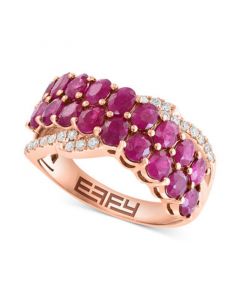 EFFY® Ruby (2-3/4 ct. t.w.) & Diamond (1/6 ct. t.w.) Crossover Cluster Ring in 14k Rose Gold