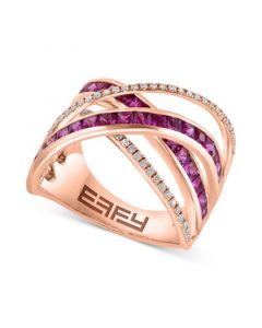 EFFY® Ruby (1-7/8 ct. t.w.) & Diamond (1/4 ct. t.w.) Multirow Crossover Ring in 14k Rose Gold