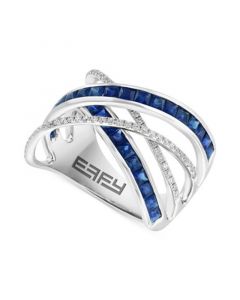 EFFY® Sapphire (1-7/8 ct. t.w.) & Diamond (1/4 ct. t.w.) Crossover Statement Ring in 14k White Gold