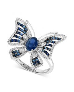 EFFY® Sapphire (1-5/8 ct. t.w.) & Diamond (1/2 ct. t.w.) Butterfly Ring in 14k White Gold