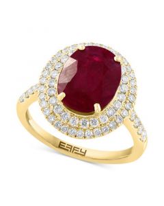 EFFY® Ruby (4 ct. t.w.) & Diamond (5/8 ct. t.w.) Oval Double Halo Ring in 14k Gold