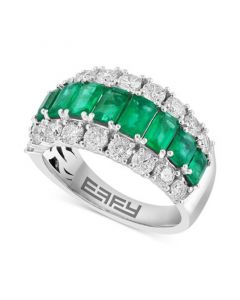 EFFY® Emerald (2-1/10 ct. t.w.) & Diamond (1-1/4 ct. t.w.) Triple Row Ring in 14k White Gold