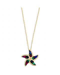 EFFY® Multi-Gemstone (3/4 ct. t.w.) & Diamond (1/10 ct. t.w.) Starfish 18" Pendant Necklace in 14k Gold