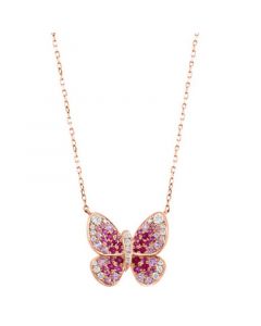 EFFY® Pink Sapphire (1-1/8 ct. t.w.), Ruby (3/4 ct. t.w.) & Diamond (1/3 ct. t.w.) Butterfly 18" Pendant Necklace in 14k Rose Gold