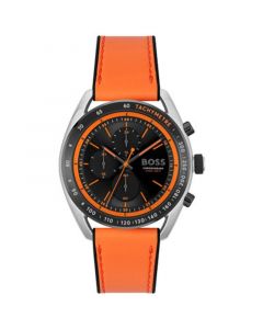 Men's Center Court Quartz Chronograph Orange Leatherand Black Silicone Strap Watch 44mm