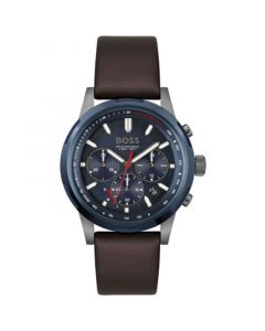 Men's Solgrade Solar Quartz Chronograph Brown Leather Strap Watch 44mm