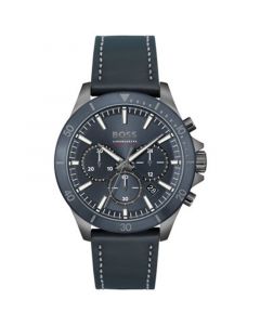 Men's Troper Quartz Fashion Chronograph Blue Leather Strap Watch 45mm