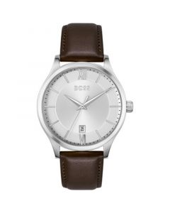 Men's Elite Quartz Brown Leather Strap Watch 41mm