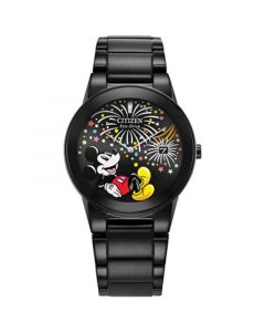 Eco-Drive Unisex Disney Mickey Mouse Black Stainless Steel Bracelet Watch 40mm