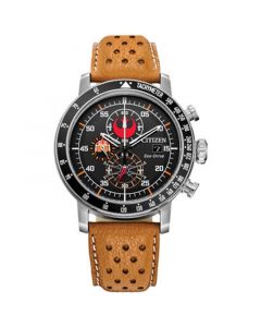 Eco-Drive Men's Chronograph Star Wars Rebel Pilot Orange Perforated Leather Strap Watch 44mm