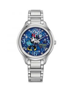 Eco-Drive Women's Disney Disco Minnie Mouse Stainless Steel Bracelet Watch 37mm