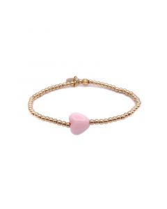 Non-Tarnishing Gold filled, 3mm Gold Ball and Pink Heart Stretch Bracelet