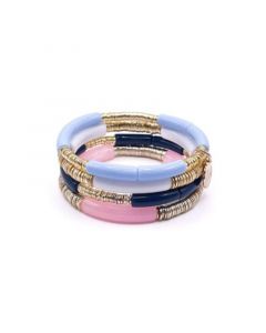 Brushed Gold Disc and Acrylic Stretch Bracelet Stack, 4 Bracelets