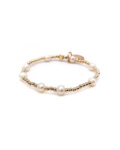 Non-Tarnishing Gold filled, 3mm Gold Ball and Freshwater Pearl Stretch Bracelet