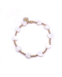 Non-Tarnishing Gold filled, 3mm Gold Ball and Mother of Pearl Heart Stretch Bracelet