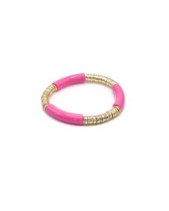 6mm Brushed Gold Disc and Acrylic Stretch Bracelet