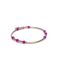 Non-Tarnishing Gold filled, 3mm Gold Ball , Gold Tube Stretch Bracelet & Colorful Pink Glass Beads