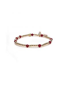 Non-Tarnishing Gold filled, 3mm Gold Ball and Ruby Glass Bead Stretch Bracelet