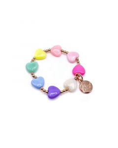 "Lane Little" Childs Non-Tarnishing Gold filled, 3mm Gold Ball and Colorful Hearts Stretch Bracelet