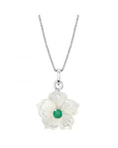 Mother-of-Pearl (18mm) & Emerald (1/3 ct. t.w.) Flower 18" Pendant Necklace in Sterling Silver