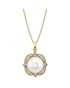 Cultured Freshwater Pearl (11mm) & Diamond (1/6 ct. t.w.) 18" Pendant Necklace in 10k Gold