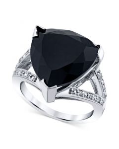 Onyx (11 ct. t.w.) & Diamond (1/10 ct. t.w.) Triangle Ring in Sterling Silver