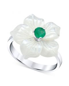 Mother-of-Pearl (18mm) & Emerald (1/3 ct. t.w.) Flower Statement Ring in Sterling Silver