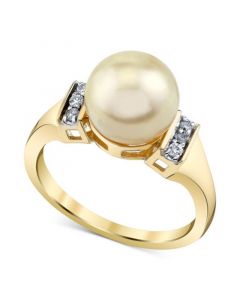 Cultured Golden South Sea Pearl (9mm) & Diamond (1/10 ct. t.w.) Ring in 10k Gold